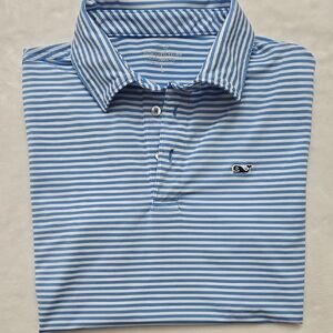 Vineyard Vines Blue‎ and White Striped Boy's Performance Polo Shirt, Size L